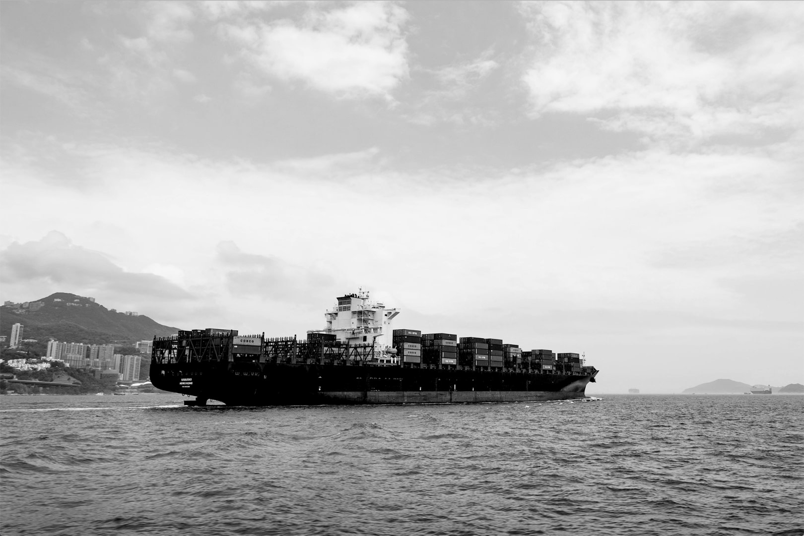 Cargo ship passing Hong Kong Island