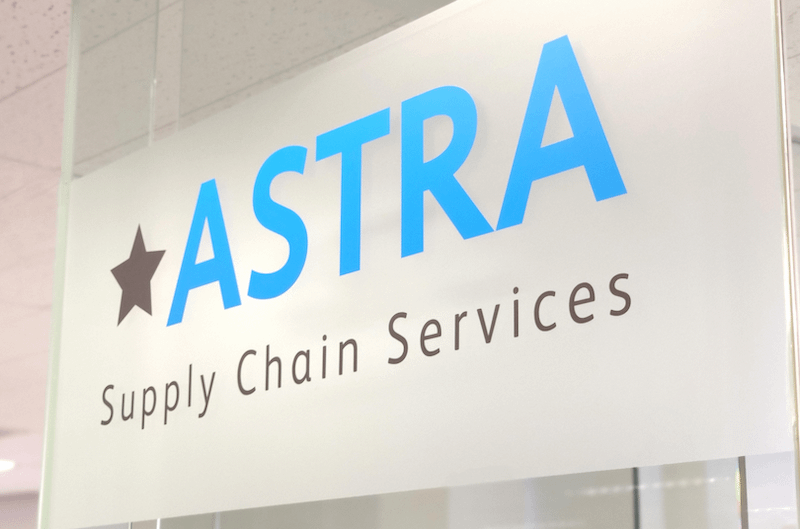 ASTRA logo on glass pane door